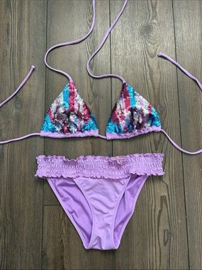 Lilac Sequin Triangle Bikini Set